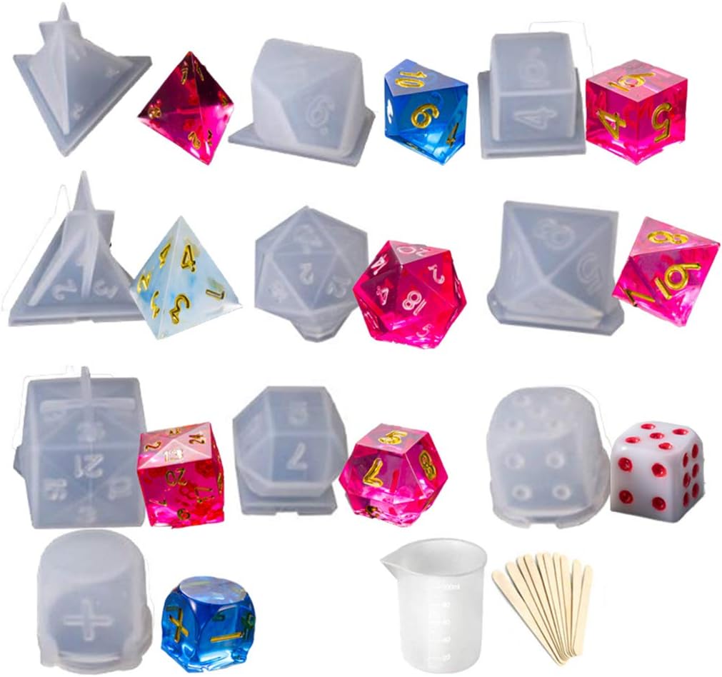 Ainany DIY Epoxy Mold Dice Fillet-Shape Multi-Specifications Digital Game Toy Silicone Mould Resin Mold Tool Set