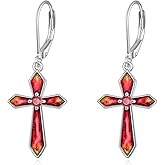 Cross Earrings 925 Sterling Silver Cross Dangle Drop Birthstone Earrings Jewelry Gifts for Women