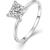 JO WISDOM 925 Sterling Silver 1CT Round/Princess Cut Solitaire Wedding Engagement Ring for Women with 18K White Gold Plated