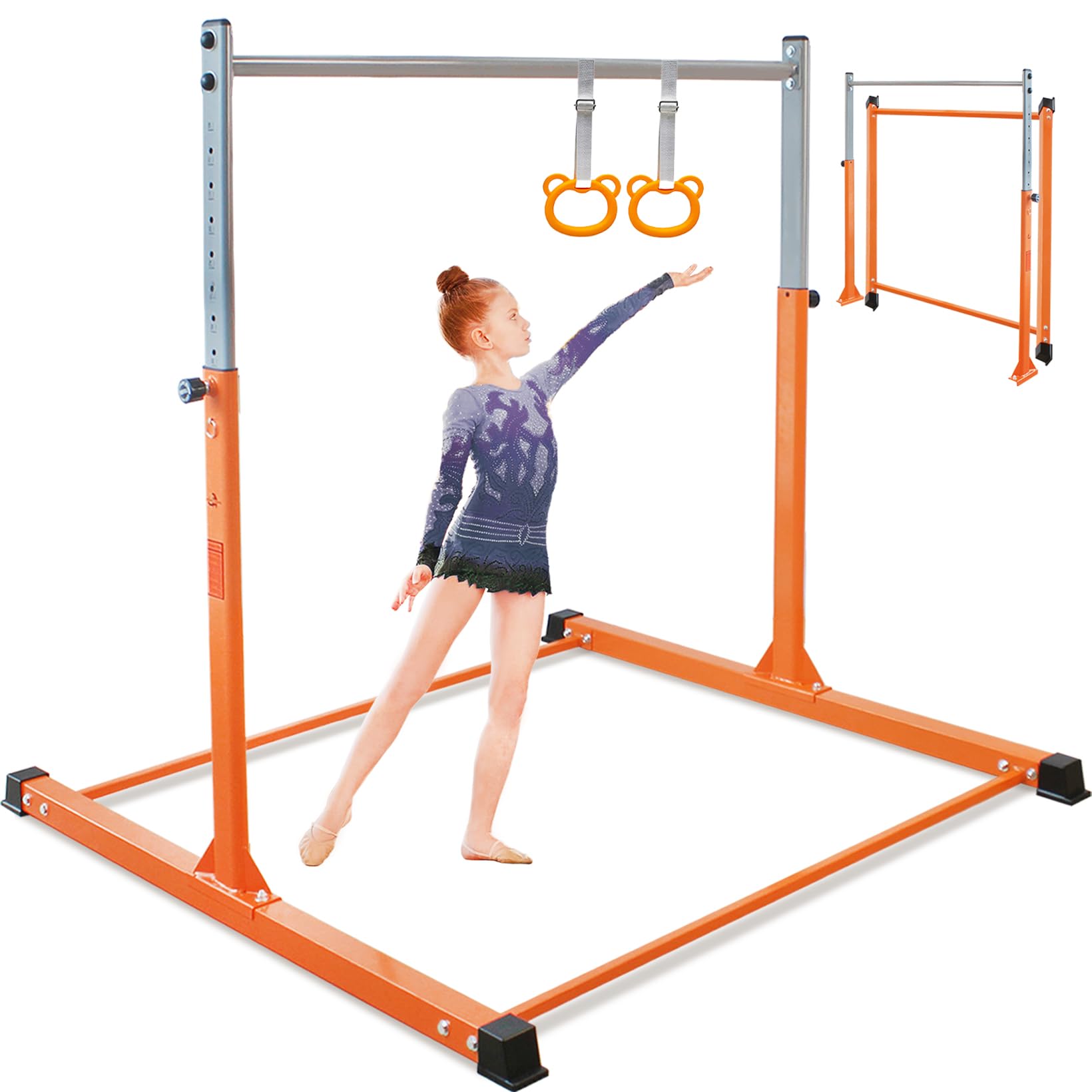 Photo 1 of DINOFITNESS Gymnastics Bar for Kids,11 Levels Adjustable Height Gymnastics Equipment for Home,Thickened Upright Tube Gymnastic Horizontal Bars,No Wobble Gymnastics bar for Kids Ages 3-16