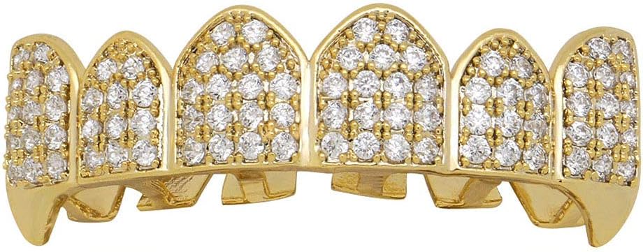Hip Hop Teeth Golden/Silvery Plated Iced out Brace Custom Simulated Diamond Teeth Cap Top & Bottom Caps