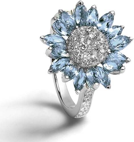Amazon Com Hotskull 925 Sterling Silver Floral Ring Sunflower Blue Sapphire Blossom Charming Diamond Jewelry Engagement Wedding Band Rings Jewelry