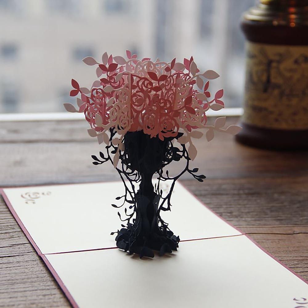 Greeting Card Handmade 3D Decoupage Pot of Flowers Pink
