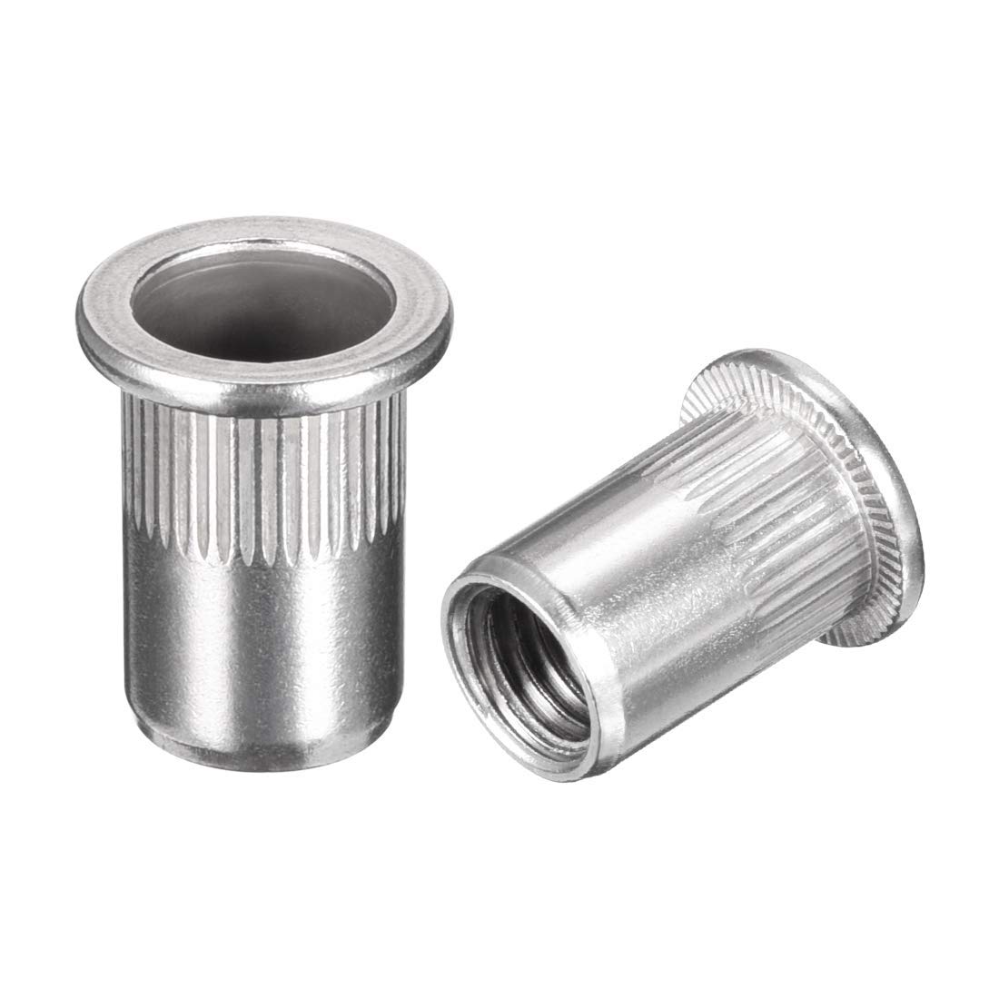 TA-VIGOR 10Pcs M10 Rivet Nuts, 304 Stainless Steel Knurled Flat Head Threaded Insert Nut Silver for Automotive Furniture