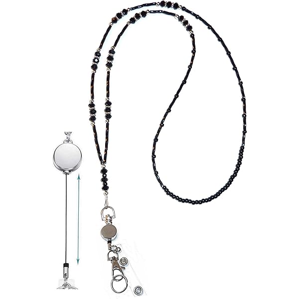 Pangda 4 Pack Retractable Badge Lanyards With ID Holders - Stainless Steel Beaded Chain For Work, School & Events