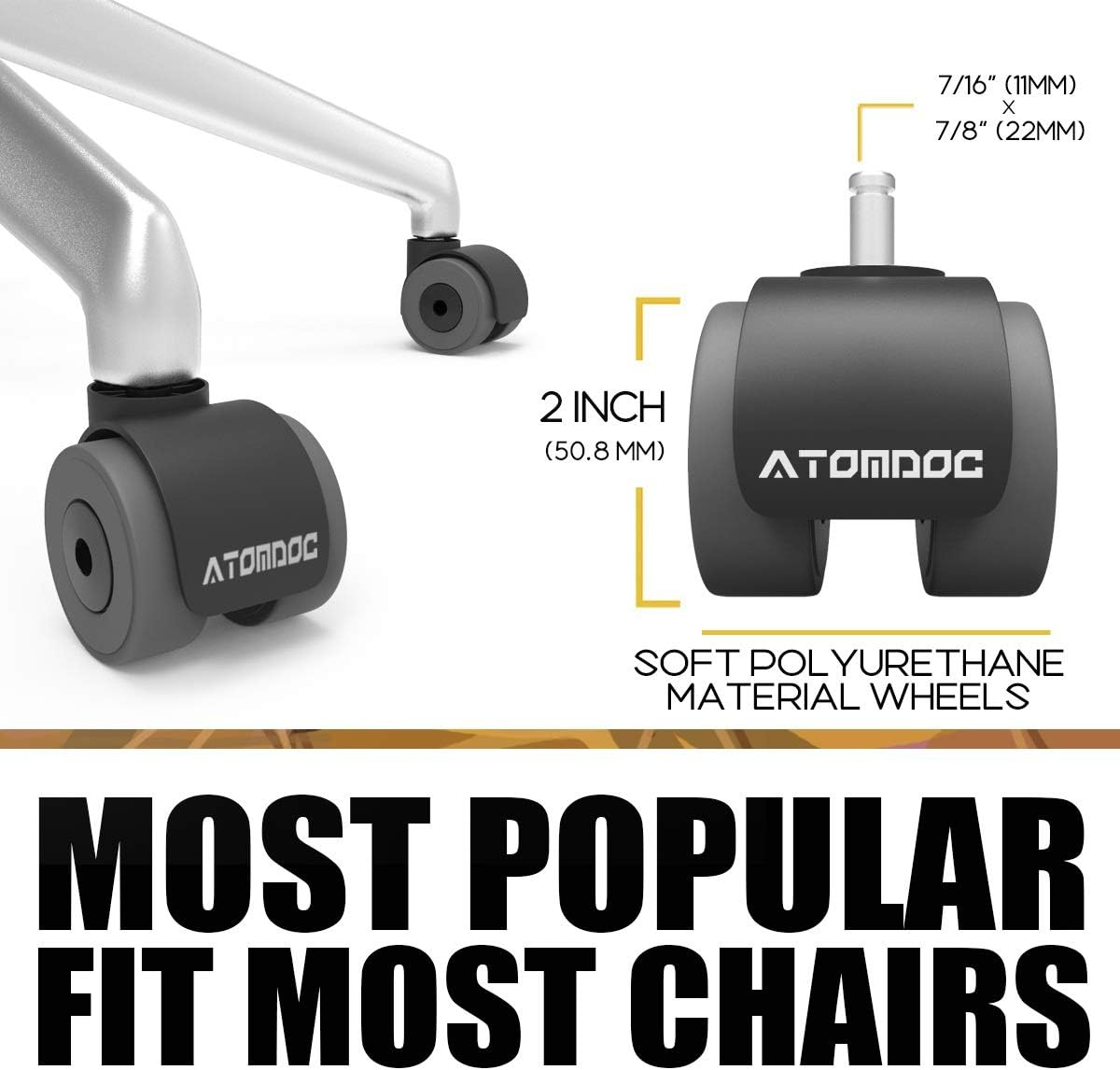 ATOMDOC Office Chair Caster Wheels, Newly Revolutionary Quadruple Ball Bearing Design,Heavy Duty & Safe Protection for All Floors Including Hardwood, Set of 5: Furniture & Decor