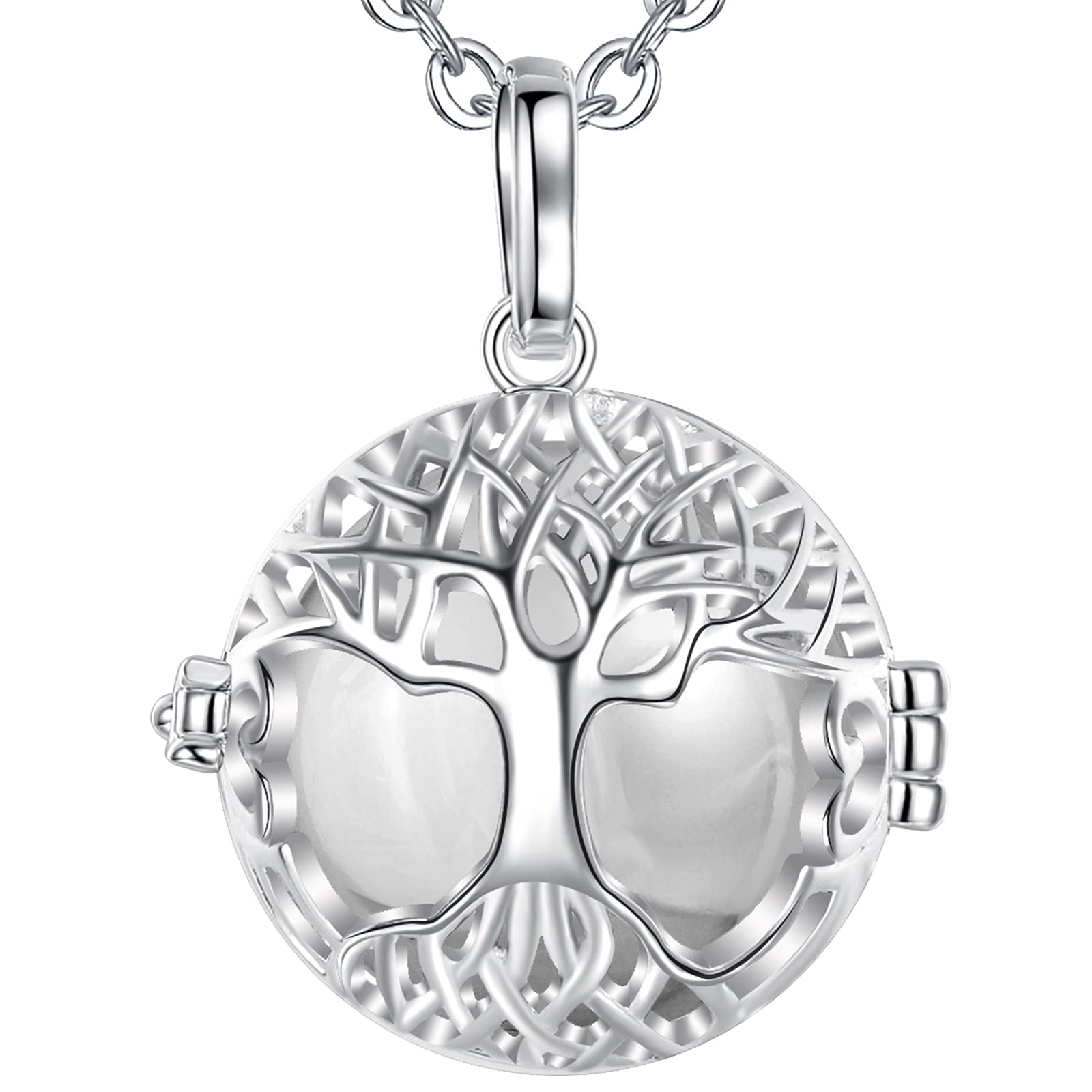 EUDORA Harmony Ball Tree of Life Pregnancy Necklace for Women, Music Chime Ball Angel Caller Locket Pendant for Mom Girls Ladies Nice Jewelry Gift, 30"+45" Chain