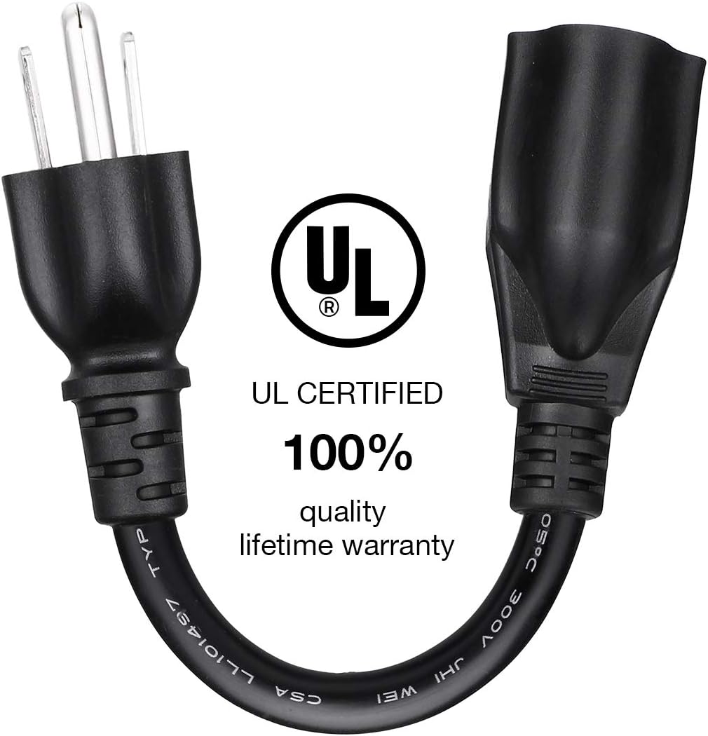 [UL Listed] Miady Short Power Extension Cord Outlet Saver, 16AWG/13A, 3 Prong (4 Pack, Black, 8 Inch): Home Audio & Theater