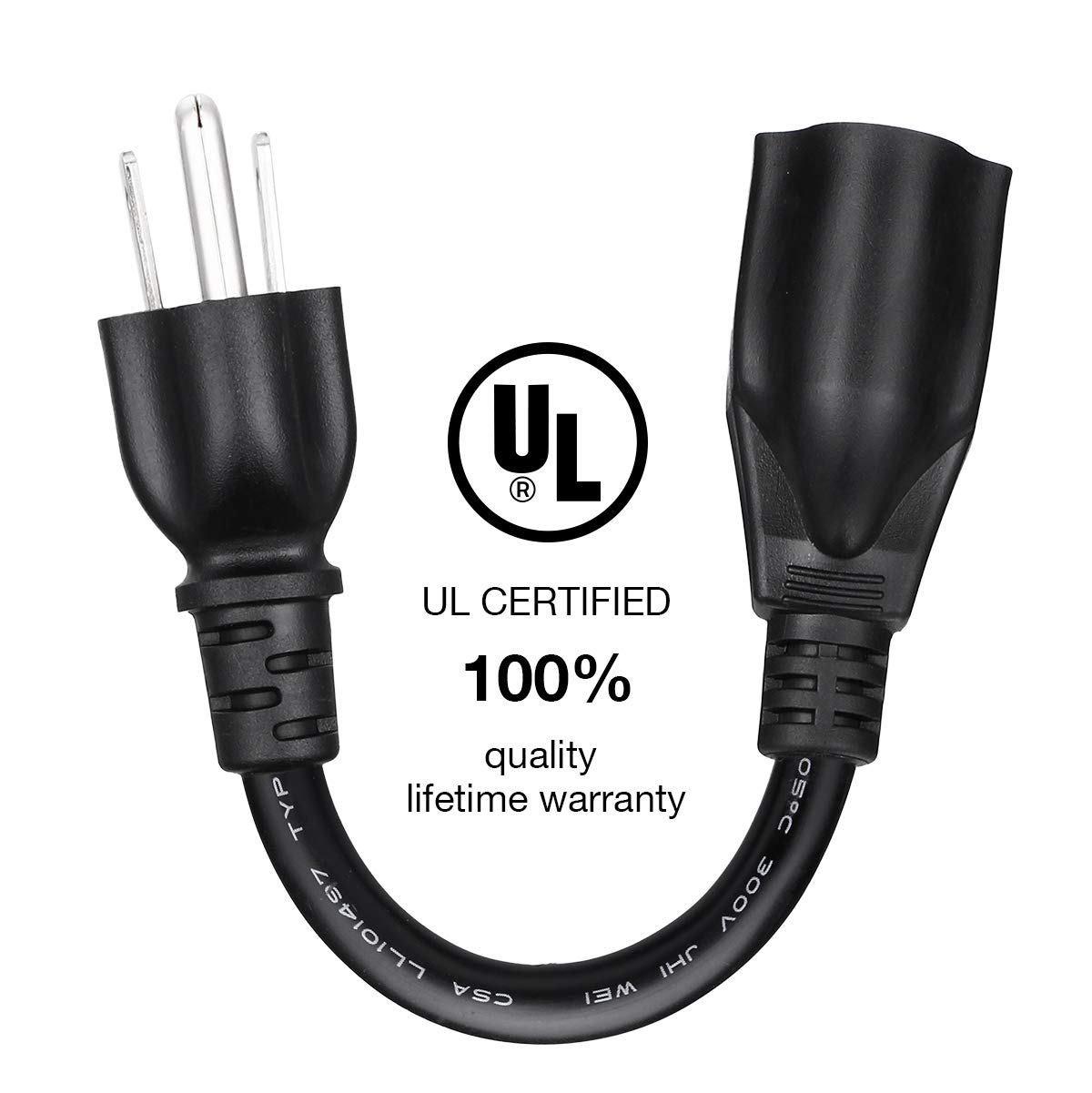 UL Listed 16AWG/13A 3 Prong 4 Pack, Black, 8 Inch Miady Short Power