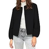 kipfall Womens Wool Blend Bomber Jackets Fall Winter Cropped Zip Up Coat Hoodless Outwear with Pockets