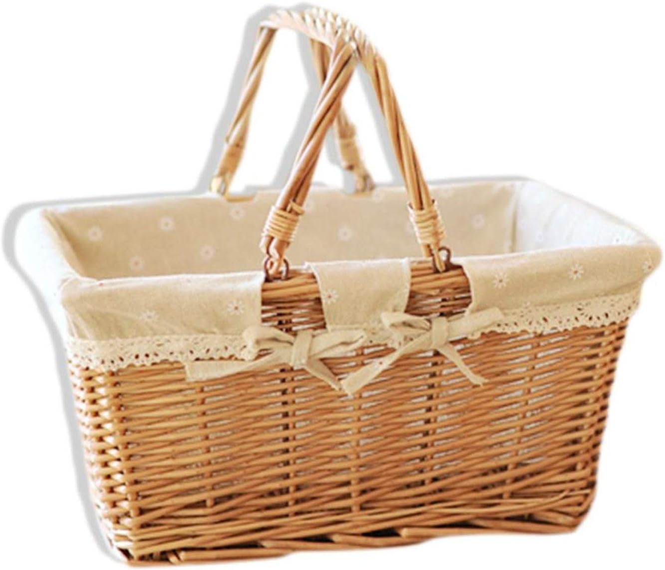 Mo Duo dresses 2019 New Rural Style Willow Rattan Woven Hand Basket Fruit Flower Gift Packing Basket for Home Picnic, Circular