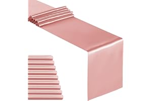 YUHX Pack of 10 Satin Table Runner 12 x 108 Inches Long,Rose Gold Table Runners for Wedding, Birthday Parties, Banquets Decorations（Rose Gold,10 Pack）