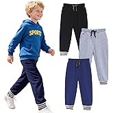 HILEELANG Toddler Boys Cotton Jogger Sweatpants 3 Pack, Soft Adjust Elastic Waist Pants with Pockets, Sizes 12M-7T