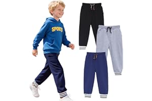 HILEELANG Toddler Boys Cotton Jogger Sweatpants 3 Pack, Soft Adjust Elastic Waist Pants with Pockets, Sizes 12M-7T