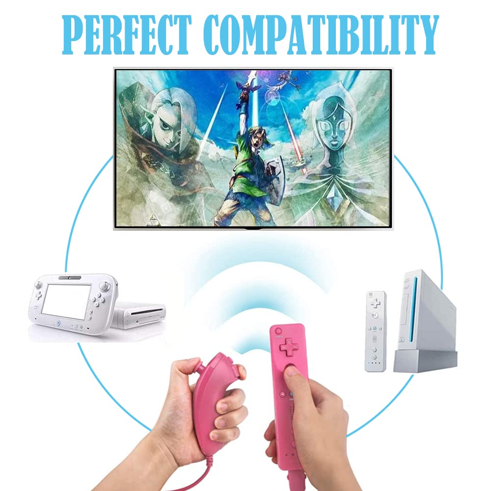 Wii Remote Controller, 2 Packs Upgrade Wireless Controller Compatible with Wii Wii U Console(Pink and Blue)