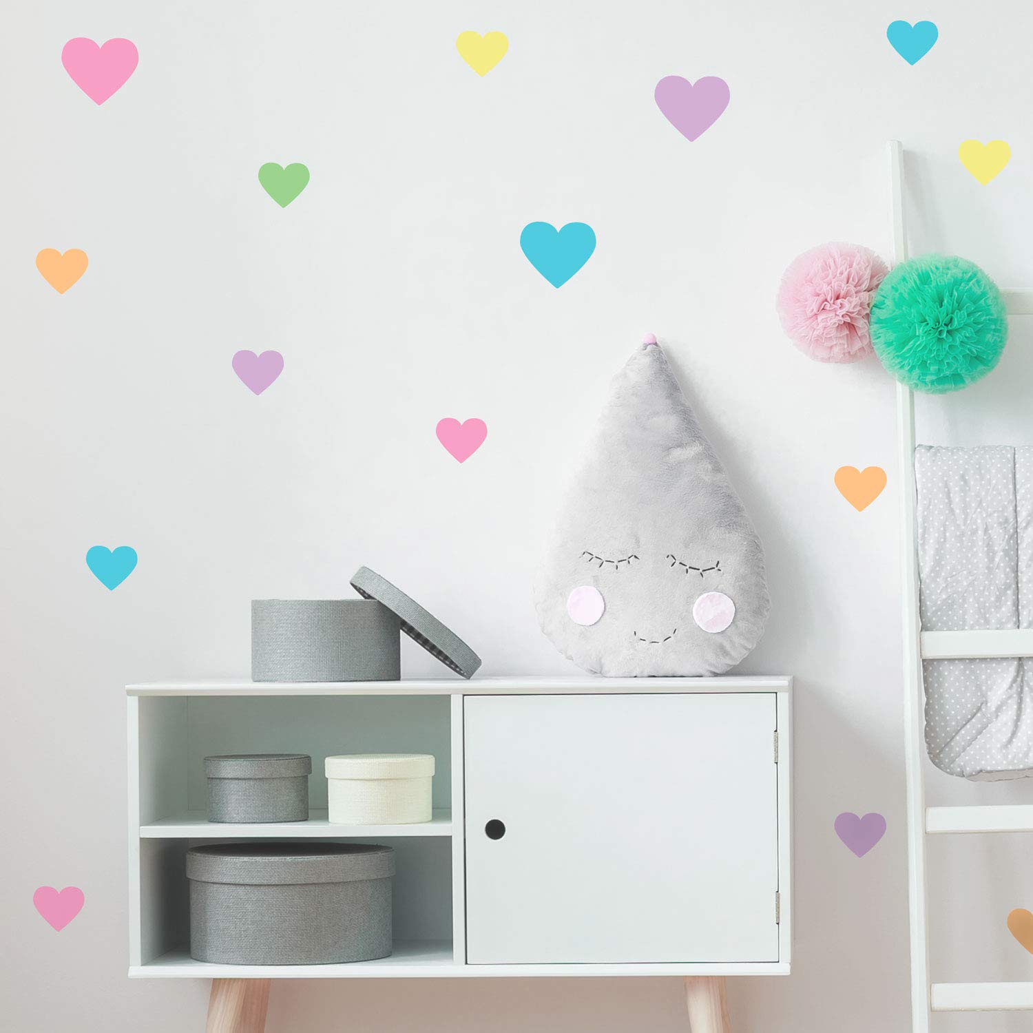 Stickerscape Rainbow Heart Wall Stickers Perfect for A Childs Bedroom, Playroom Or Nursery | Easy to Apply | 40 Heart Stickers | Perfect to Add Interest to a Plain Wall (Pastel)