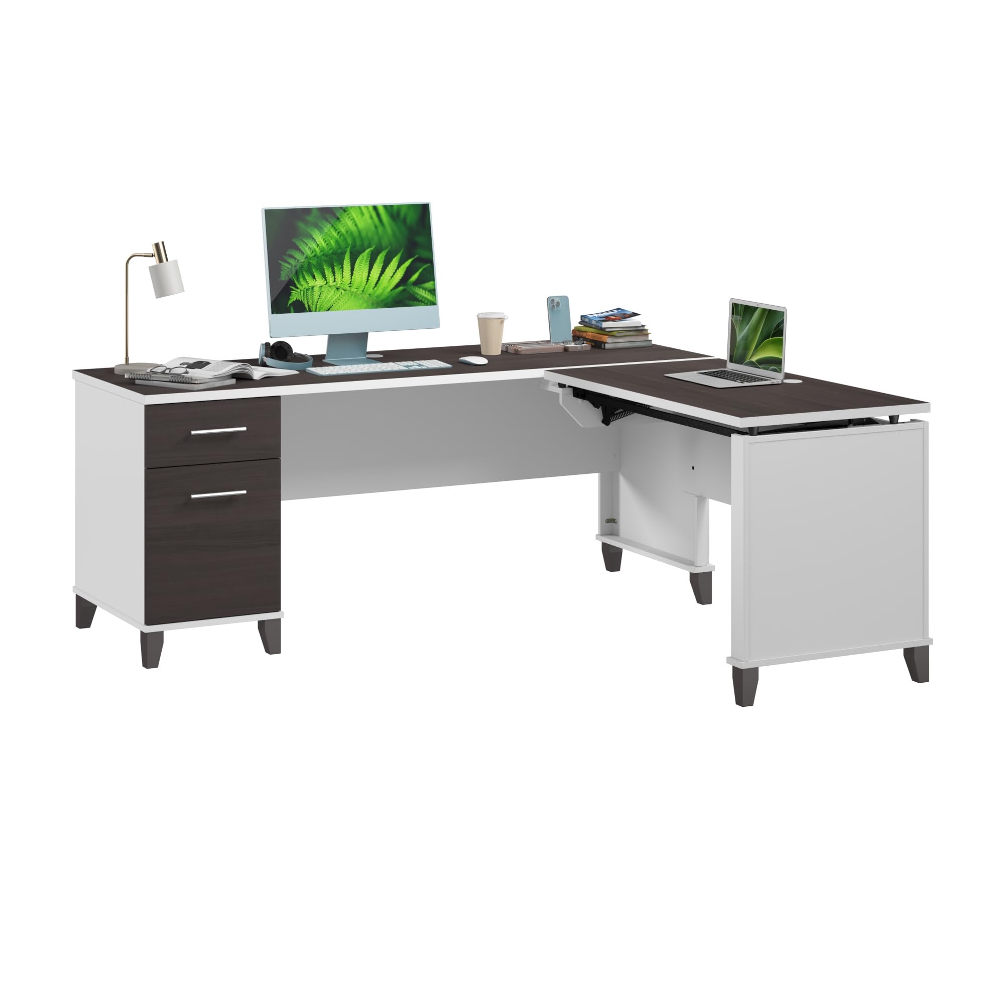 Photo 1 of ***DRAWERS NOT INCLUDED*** Bush Furniture Somerset 72W 3 Position Sit to Stand Adjustable Standing L Shaped Desk in White and Storm Gray, Ergonomic Corner Computer Office Table