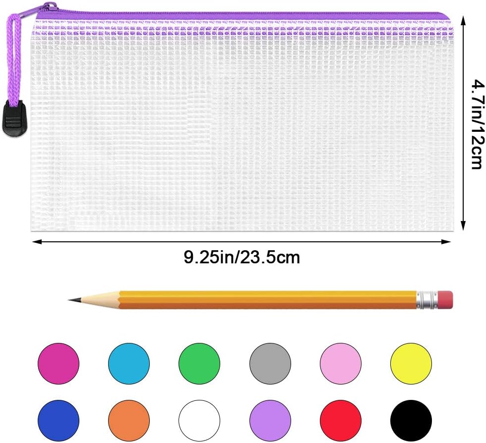 A6 Mesh Pencil Pouch Zipper File Bags,12PCS Clear Pencil Case Plastic Wallets Folders Waterproof Storage Pouch for School Supplies Bills - Image 3