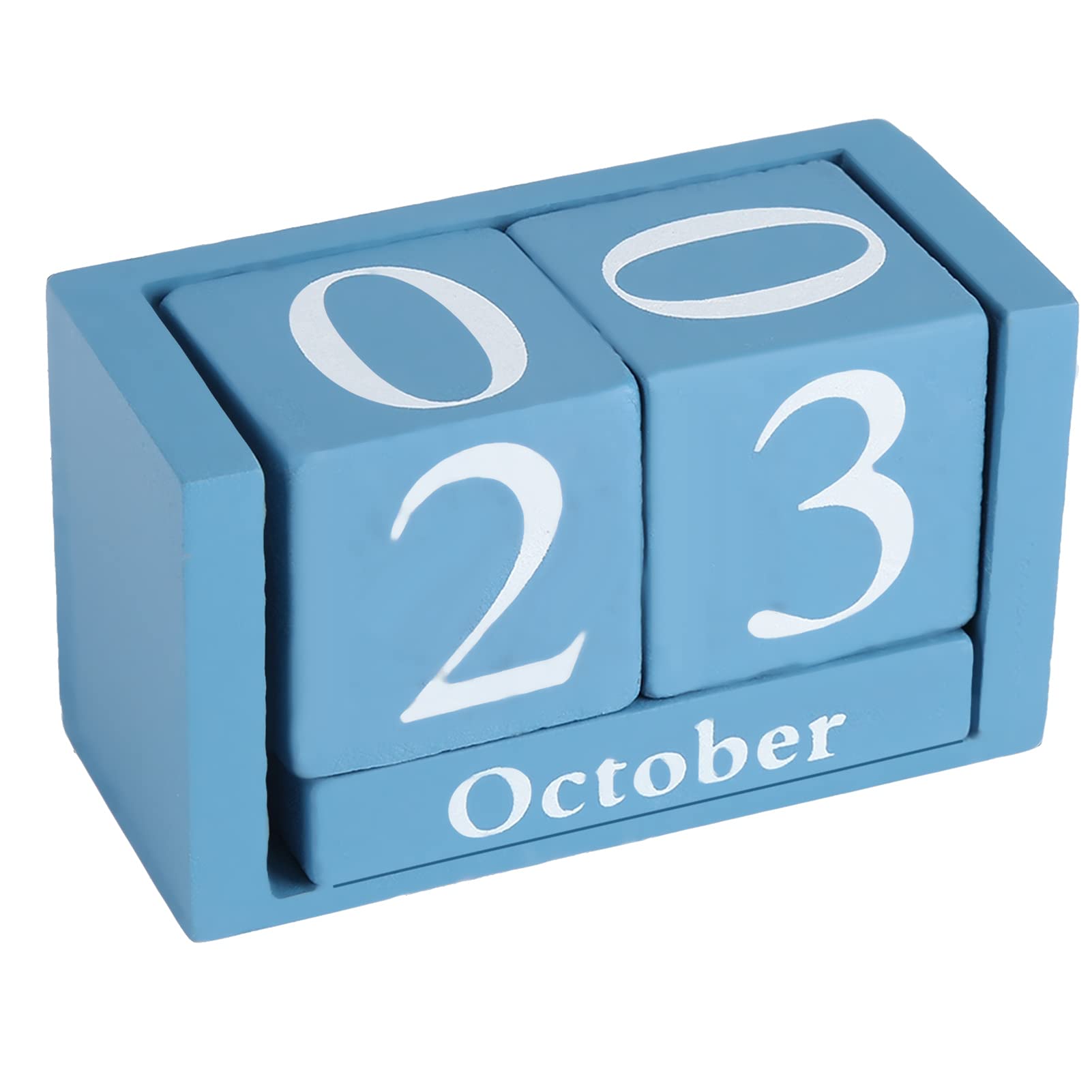 Wooden Calendar, Vintage Wooden Calendar Desktop Wood Block Month Date Display Home Office Decoration(Blue)