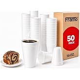 Framo 16 Oz Foam Cups 50 Pack, Insulated Disposable Hot Coffee Cups | Dense Foam Walls Hold Temperature Longer For Hot Or Iced Drinks, Food-Grade EPS, Odorless And Non-Toxic, Packed In Sleeves