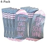 Huiyuzhi 4Pairs Christmas IF You Can Read This PLEASE Bring Me Some Wine Socks (One Size, Pink)