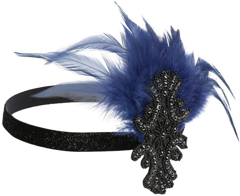 COZOCO Headband Feather Crystal Flapper Headpiece Great Gatsby Costume Accessories Headband Vintage Beaded Headpiece Art Deco Great Gatsby Costume Accessories