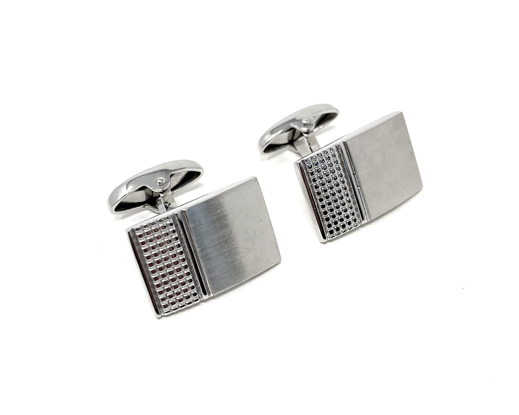 Pair of Men's Stainless Steel Cufflinks in Brushed Engine Turned Detail Finish for Weddings Business Tuxedo Shirt