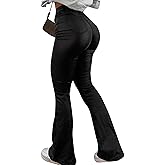 Avanova Women Faux Leather Butt Lifting Leggings Flare High Waist Sexy Bell Bottom Pants
