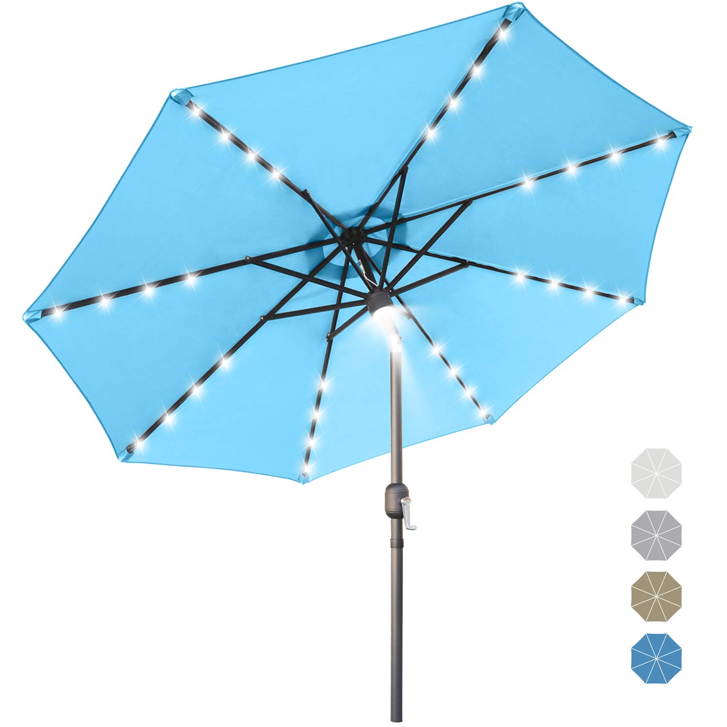 Abccanopy 9ft Patio Umbrella Ourdoor Solar Umbrella Led Bluetooth Umbrellas With 32led Lights Bluetooth Speaker Tilt And Crank Table Umbrellas For Garden Deck Backyard And Pool 12 Colors Turquoise Amazon In Garden Outdoors