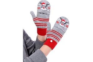 Suillty Kids Winter Gloves Warm Mittens Flip Half & Full Finger Christmas Convertible Mittens with Thumb Flap for Boys Girls