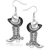 RechicGu Western Cowgirl Hat Boots Earrings Enamel Cowboy Hat Sparkly Rhinestone Boot Dangle Earrings Prom Country Concerts Rodeo Cowboy Outfits Jewelry Gift for Women