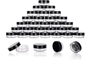 GOLACKY 3 Gram Sample Containers with Lids, 50 Count Tiny Sample Jars, Empty Lip Balm Containers, Mini Cosmetic Containers with Lids, Makeup Travel Containers with Labels, Mini Disposable Spatulas