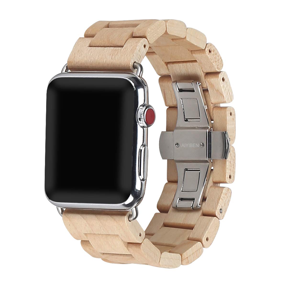 AIYIBEN Wooden Watch Strap Band 42mm/44mm/45mm with Stainless Steel Butterfly Buckle Compatible for iWatch Series 1 2 3 4 5 6 7(Maple)