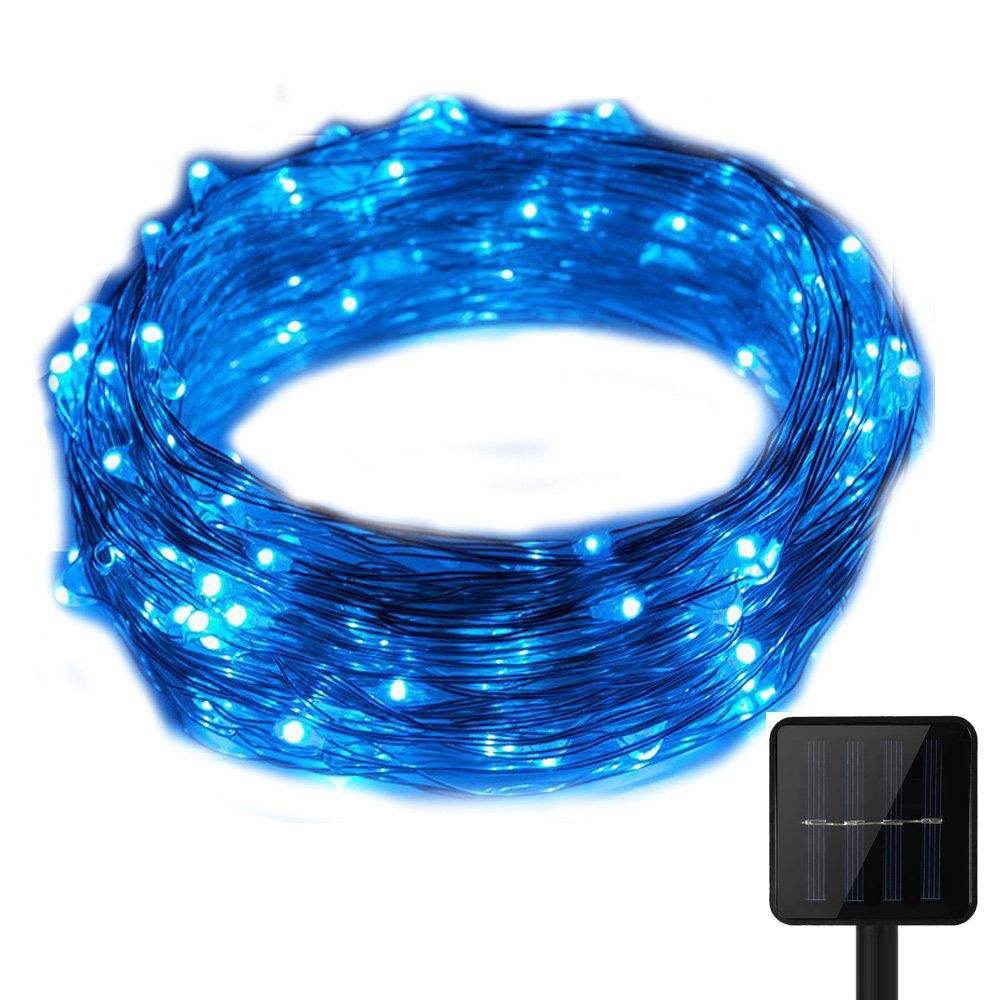 KEEDA Solar Copper Wire Lights,100LED 8 Mode 39.37ft/12m Waterproof Solar Fairy Starry Lights, Garden Outdoor Light Ambiance Lighting for Outside Christmas Tree Decoration (Blue)