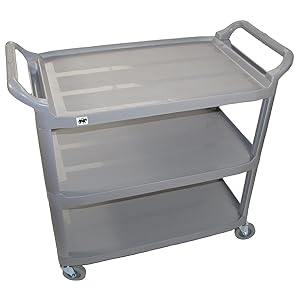 Crayata Serving and Bus Cart, Kitchen Food Service Utility Cart, 3 Tier Heavy Duty Plastic Beverage and Coffee Transport Cart for Restaurants, 400 Pound Capacity, Gray