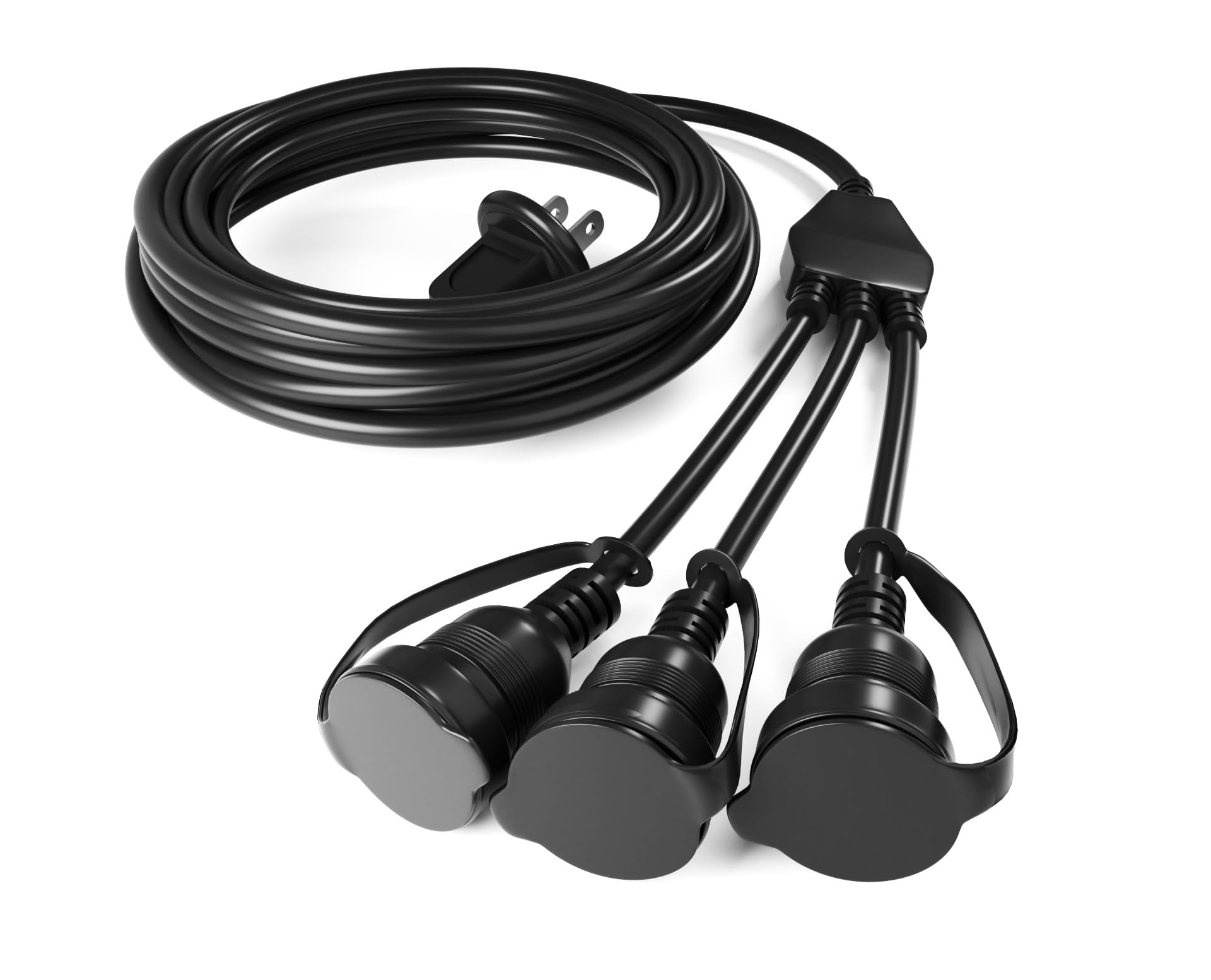 SUCCUL 電源延長コード 5M 3分岐 12A 防雨型 1200W 防水 電源コード 延長ケーブル 屋外用 電源増設 防雨型コンセント ジョイント 防雨キャップ付 (防雨型5M3分配コード) の商品画像