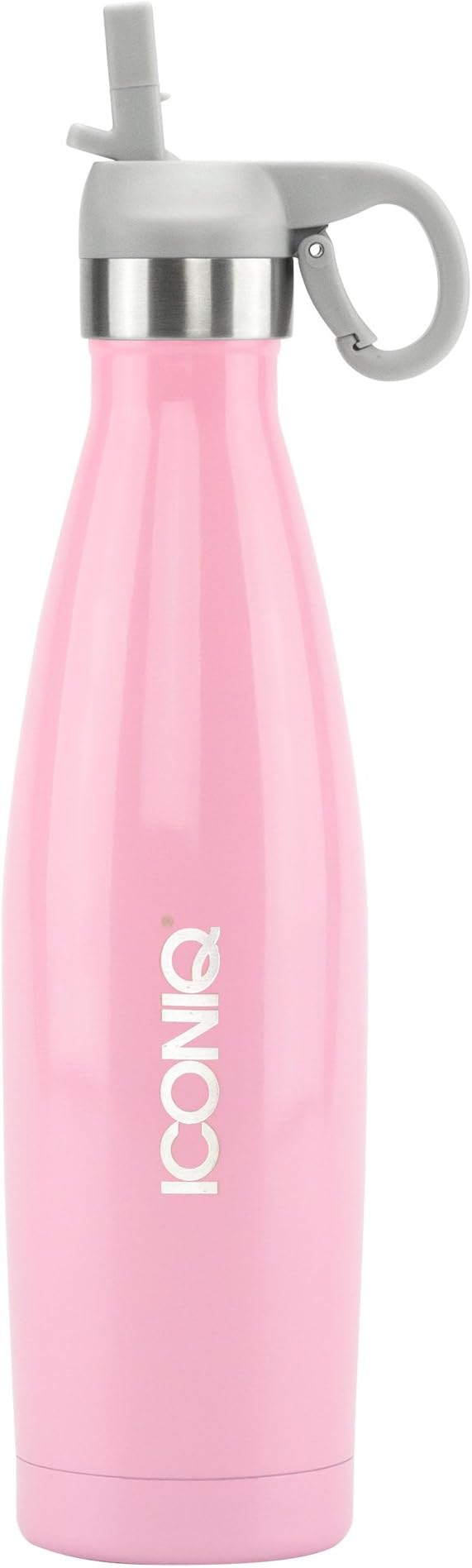 ICONIQ Stainless Steel Vacuum Insulated Water Bottle with Pop Up Straw Cap, 17 Ounce (Pink/Gray)