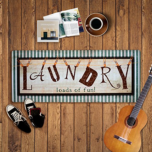 USTIDE Vintage Laundry Room Runner Rug, Anti Fatigue Laundry Rug, Striped Floor Runners Non
