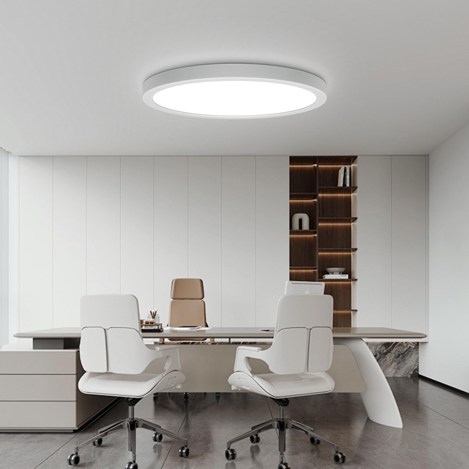 Taoellen 24W Round Flush Mount LED Ceiling Light, 2160lm 6500K Bright Cold White, Ultra-Thin Office Ceiling Light, Modern Led Light for Cloakroom, Kitchen, Utility Room, Bedroom, Hallway