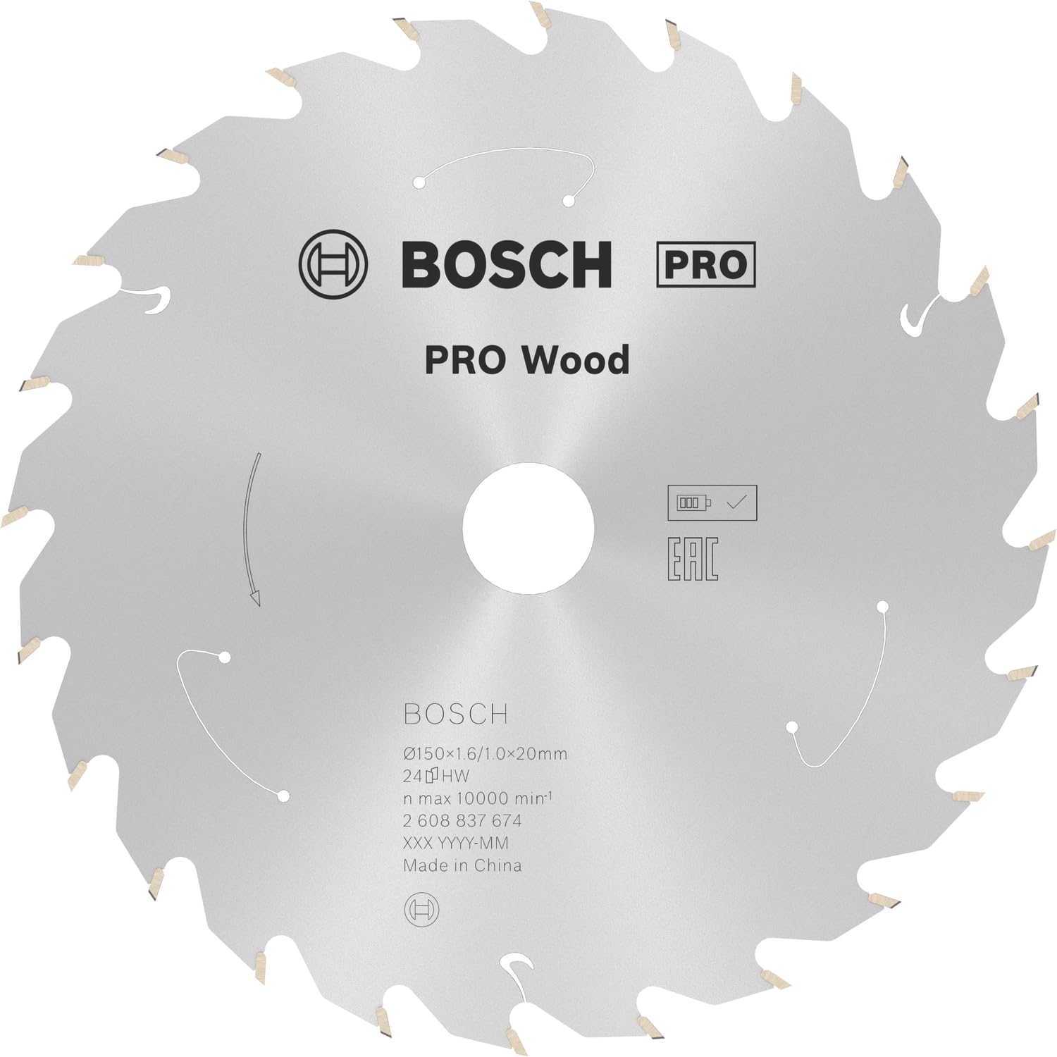 Bosch 1x PRO Wood Circular Saw Blade for Cordless Hand-Held Circular Saws (for Softwood, Hardwood, Ø mm, Professional Accessory Hand-Held Circular Saw)