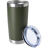 HASLE OUTFITTERS 20oz Tumblers Bulk Stainless Steel Cup with Lid Double Wall Vacuum Insulated Coffee Mug for Cold & Hot Drinks 1 Pack, Army Green
