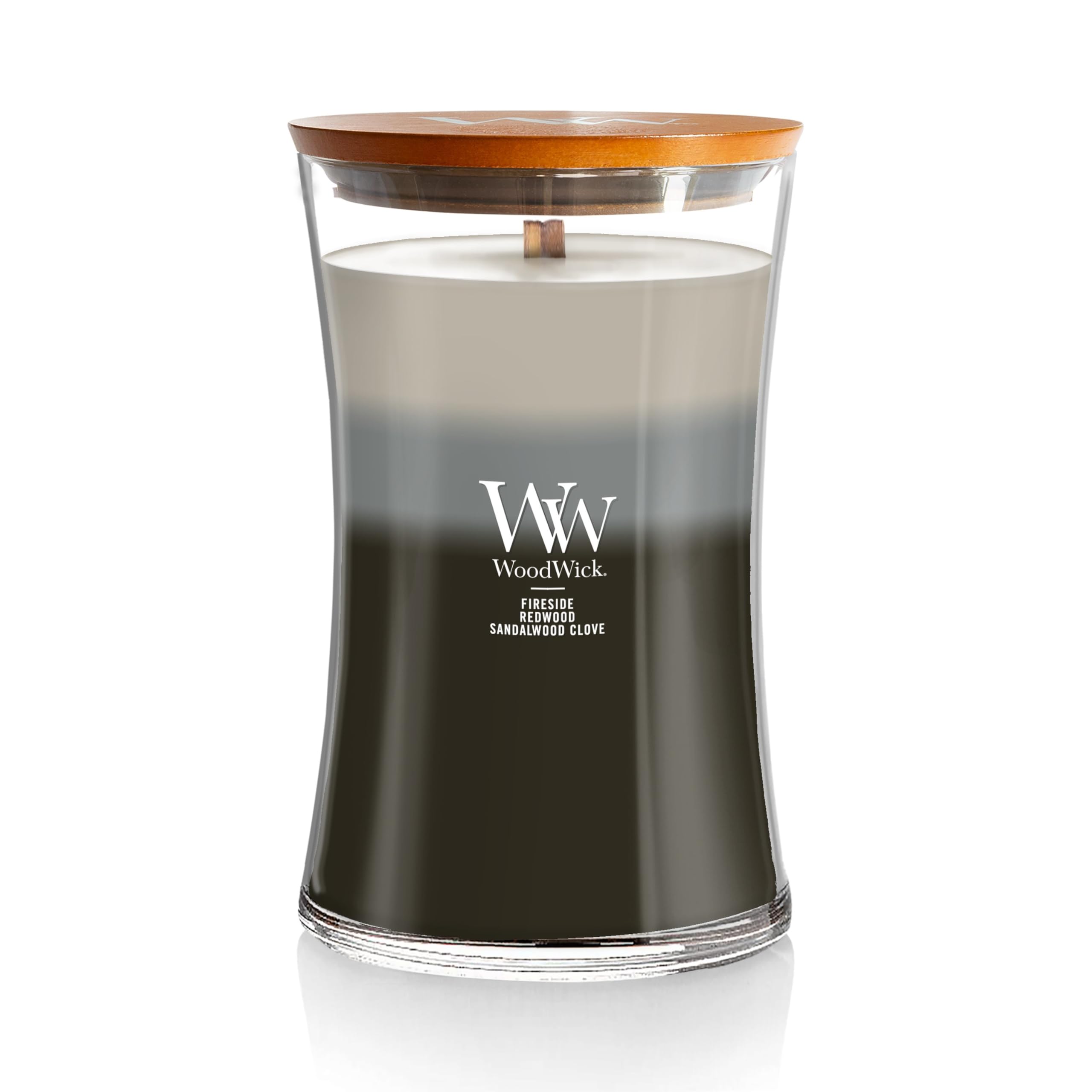 WoodWick Large Hourglass Scented Trilogy Candle | Warm Woods | with Crackling Wick | Up to 130 Hours Burn Time