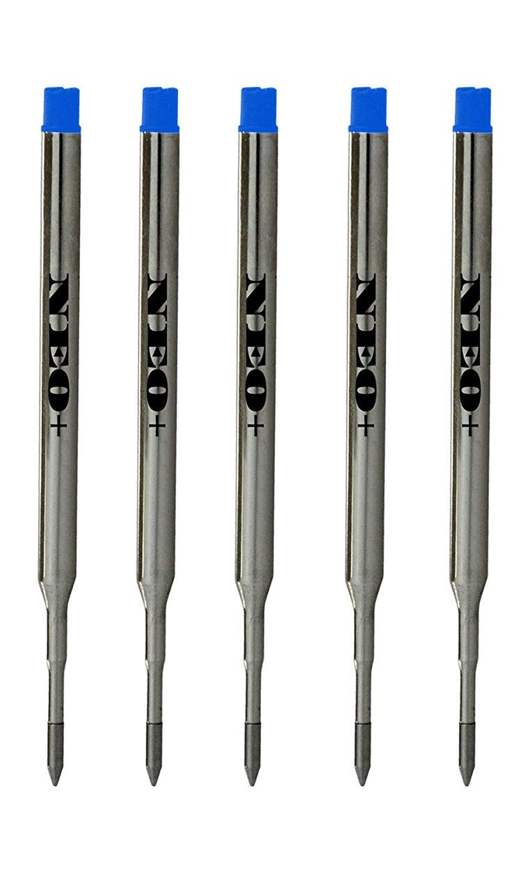 NEO+ Sets of Pen Refills Compatible with Sheaffer K Ballpoint Pens. Medium Point Ballpoint Soft Roll Refills (5 Blue Ink Refills)