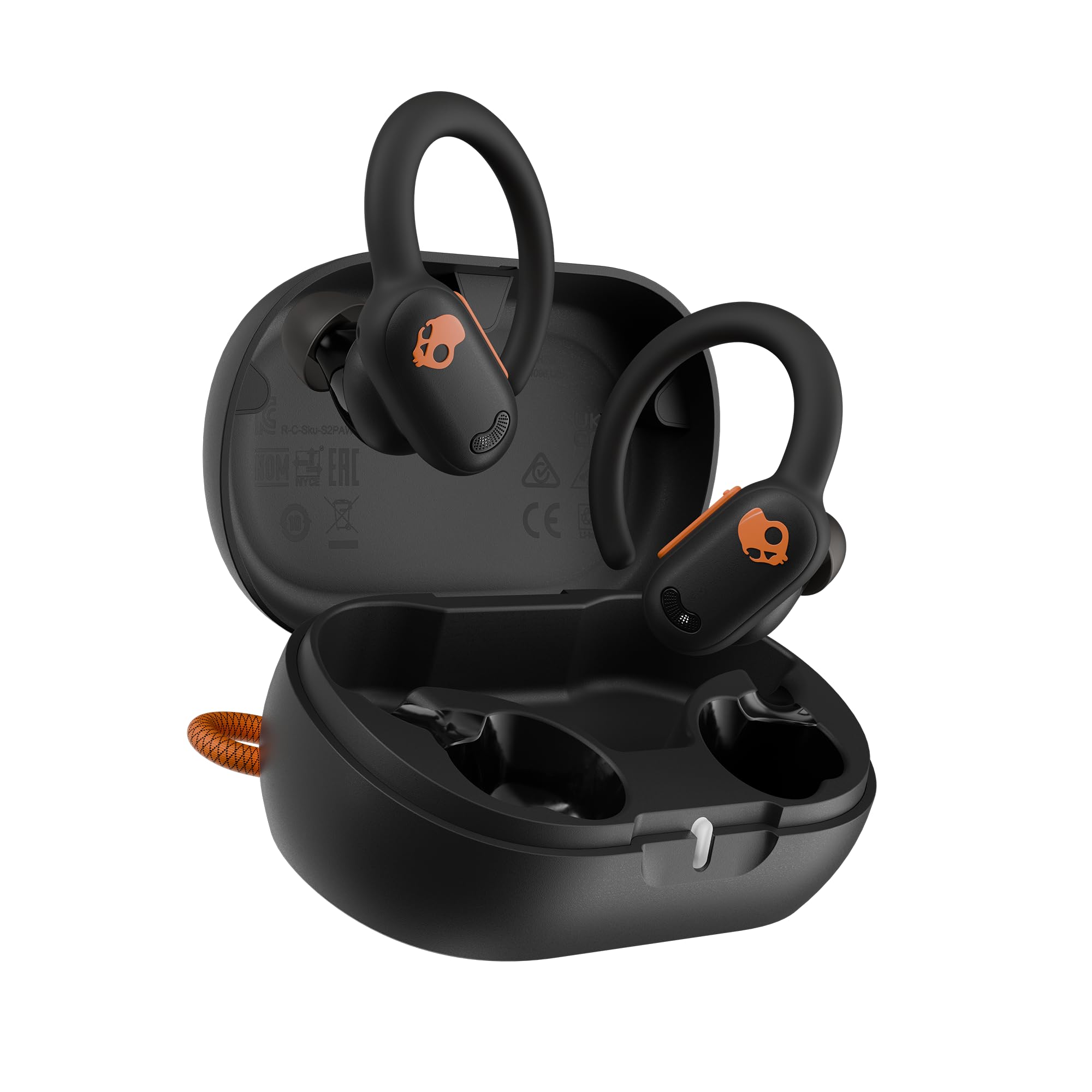 Photo 1 of Skullcandy Push ANC Active Wireless Earbuds, Bluetooth Headphones, Noise Cancelling, 58 Hours Battery, Secure-Fit Over-Ear Hanger, Sweat and Waterproof, Microphone for iPhone Android - Black/Orange