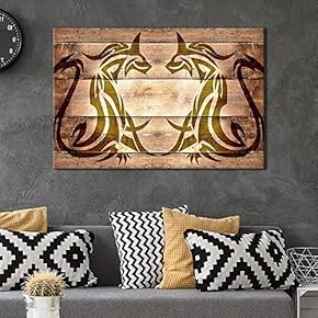 Canvas Wall Art - Beasts Pattern on Vintage Wood Background - Giclee Print Gallery Wrap Modern Home Art Ready to Hang - 12x18 inches