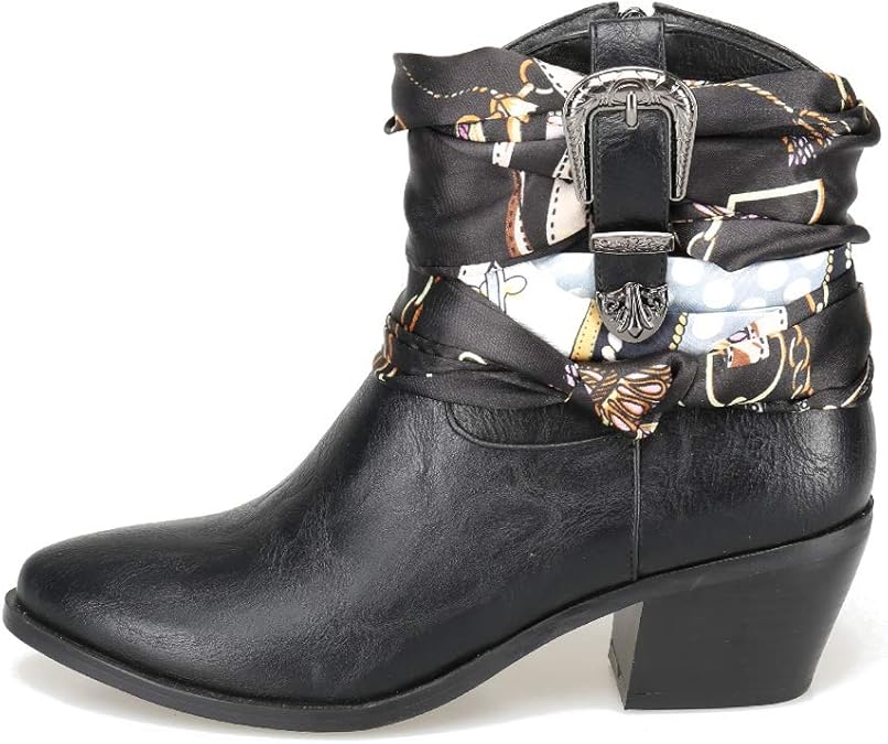 Women's 565B Scarves Boots Heeled Ankle Booties Strap Buckle Silk