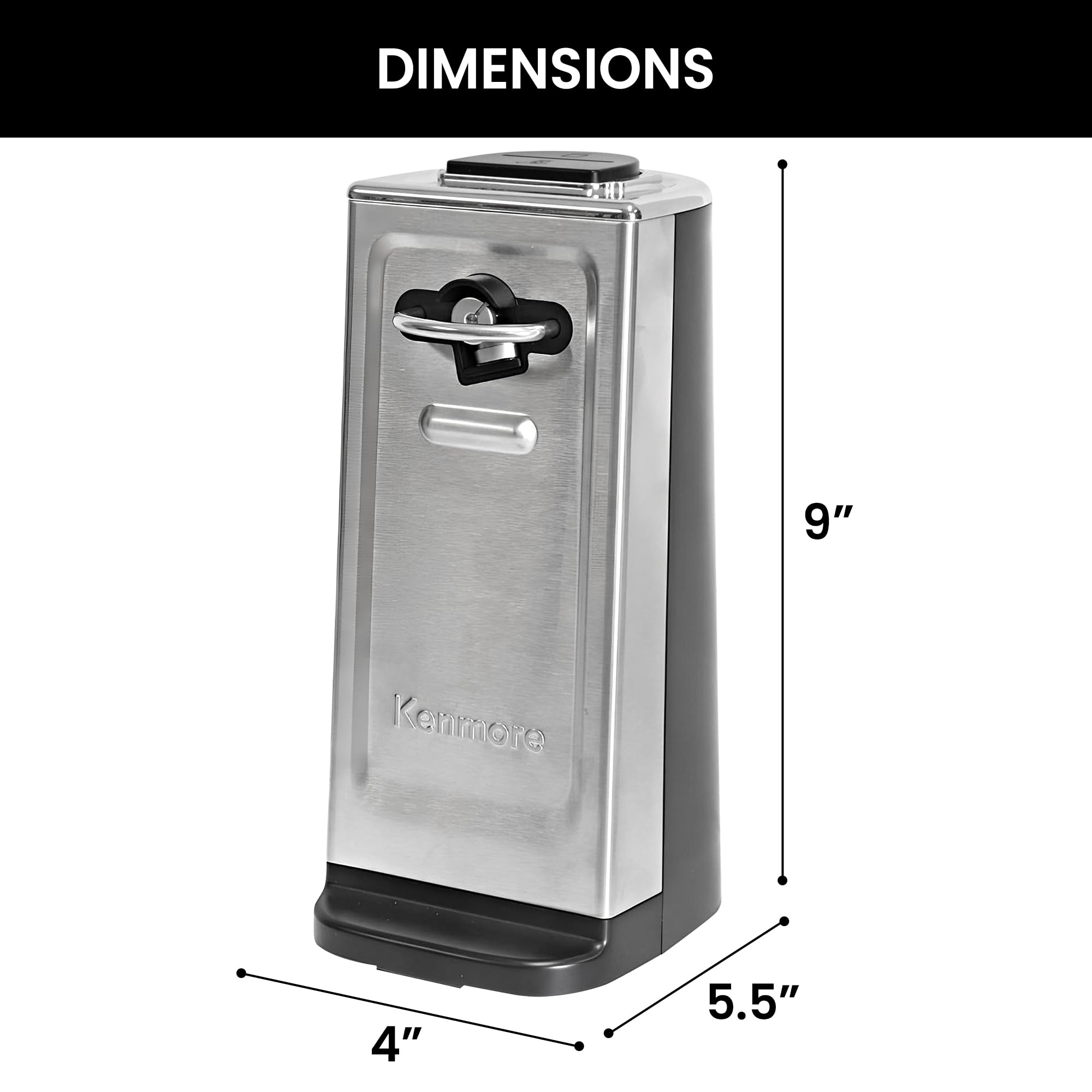 Kenmore Smooth Edge Electric Can Opener - Arthritis-Friendly, One Touch Side Cut Blade, Prevents Sharp Edges, Automatic Countertop appliance Stainless Steel detachable cutting lever