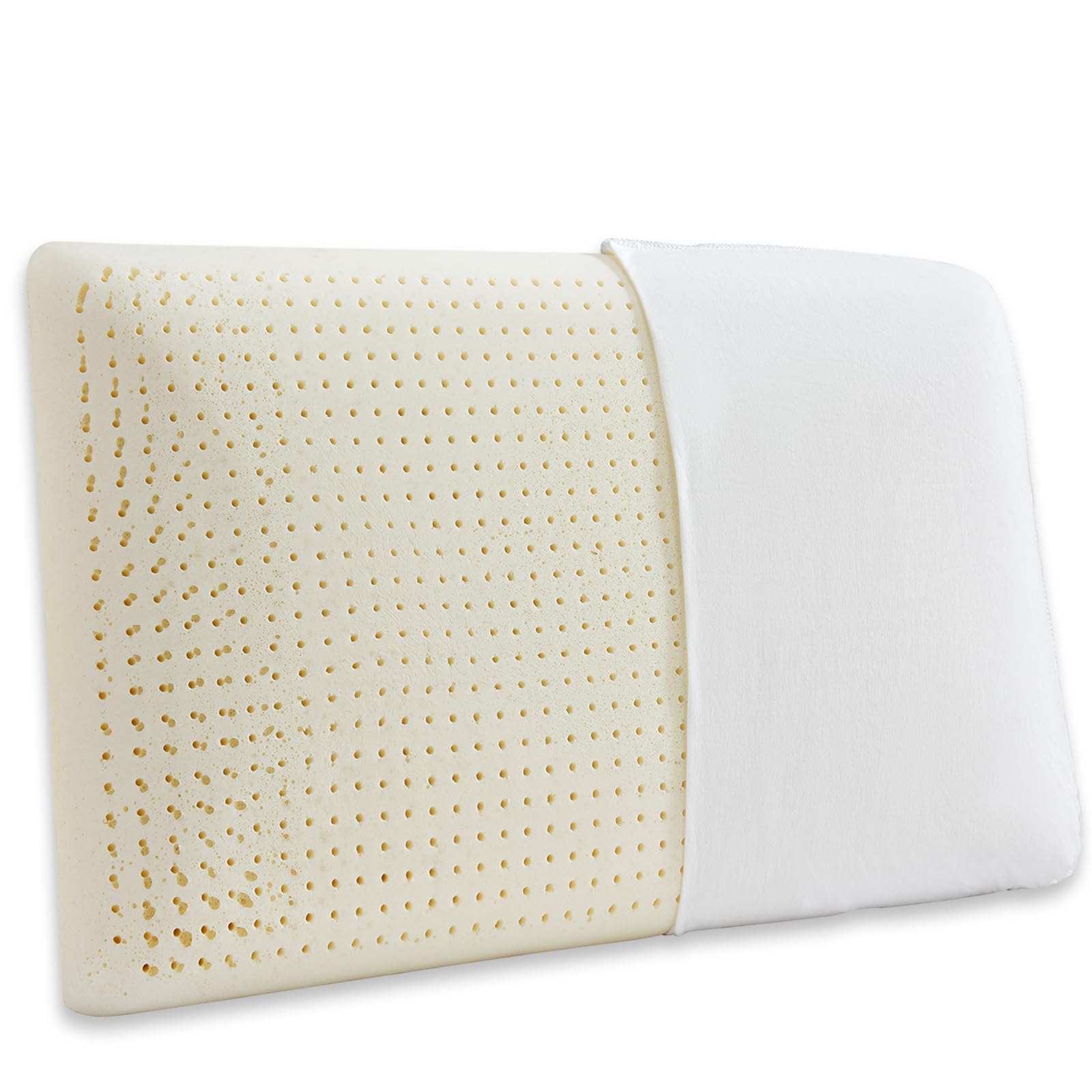 Photo 1 of Talalay Latex Pillow, Medium Soft Latex Foam Pillow for Sleeping, Standard Size Bed Pillow for Back with Removable Cotton Inner Cover, Side and Stomach Sleepers, Helps Relieve Shoulder and Neck Pain