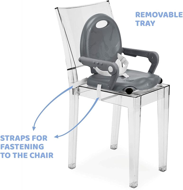 Pocket Snack Rehausseur Chaise Bébé pour Enfants de 6 mois à 3 ans (15 kg), Chaise Haute Portable, Réglable, avec Fermeture Compacte et Plateau Amovible - Dark Grey