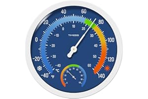 TIMESS Indoor Outdoor Thermo-Hygrometer, 10 Inch Battery-Free, Dual Dial Large Numbers Analog Wall Thermometer Hygrometer, Classic Temperature Humidity Monitor for Patio, Nursery, Storage (Blue)